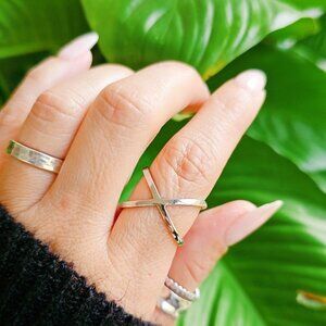 Criss Cross Ring, Sterling Silver X Ring - Simple Minimalist, 925 Stamped,